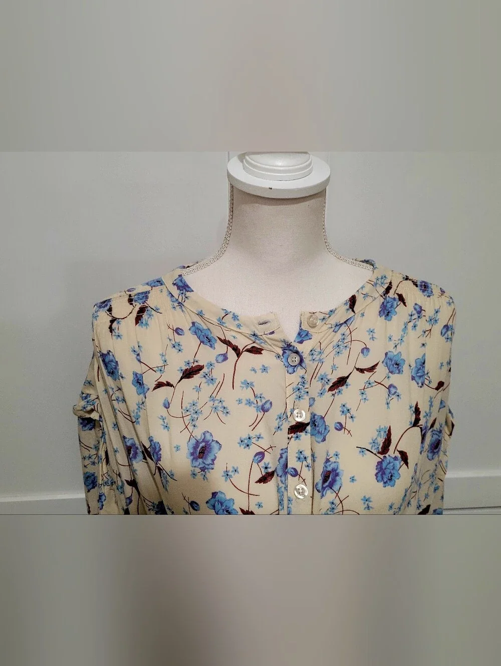 Free People Flower Fields Mini Dress in Cream & Blue | Size Medium